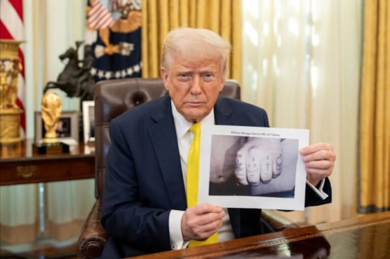 Trump Posted a Photo of Abrego Garcia’s Hand With an MS-13 Knuckle Tattoo. Internet Sleuths Say It’s Photoshopped