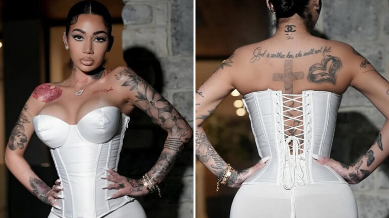 Bhad Bhabie Flaunts Curves in White Corset and Hot Pants